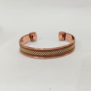 RB ARTISAN handcrafted copper brass two tone magnetic cuff bracelet brass wheat chain copper twisted wire design embedded magnets made in India