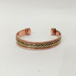 RB ARTISAN handcrafted copper brass white metal three tone magnetic cuff bracelet tri metal wire design embedded magnets made in India