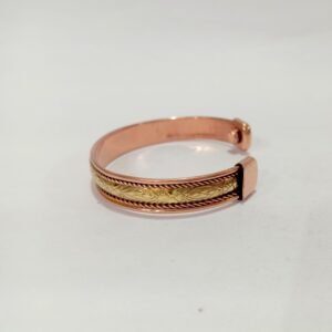 RB ARTISAN handcrafted copper brass two tone magnetic cuff bracelet engraved brass band floral leaf pattern copper rope twist border embedded magnets made in India