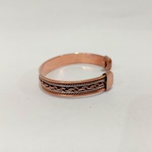 RB ARTISAN handcrafted copper white metal two tone magnetic cuff bracelet wheat braid center white metal flat wire copper rope twist border embedded magnets made in India