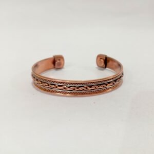 RB ARTISAN handcrafted copper white metal two tone magnetic cuff bracelet wheat braid center white metal flat wire copper rope twist border embedded magnets made in India