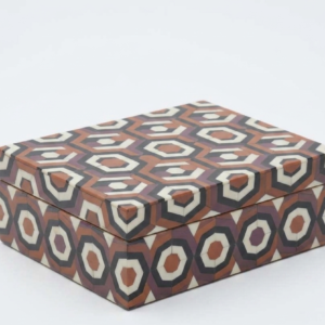 RB ARTISAN handcrafted resin storage box multicolour hexagon geometric pattern brown cream black purple jewellery keepsake box made in India