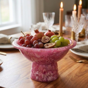 RB ARTISAN handcrafted pink marble resin footed fruit bowl pedestal serving bowl dining table decor made in India