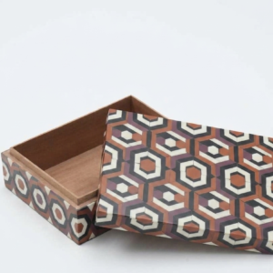 RB ARTISAN handcrafted resin storage box multicolour hexagon geometric pattern brown cream black purple jewellery keepsake box made in India