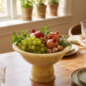 RB ARTISAN handcrafted yellow cream marble resin footed fruit bowl pedestal serving bowl dining table decor made in India