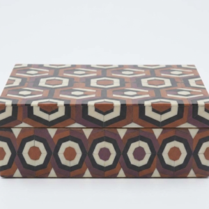 RB ARTISAN handcrafted resin storage box multicolour hexagon geometric pattern brown cream black purple jewellery keepsake box made in India