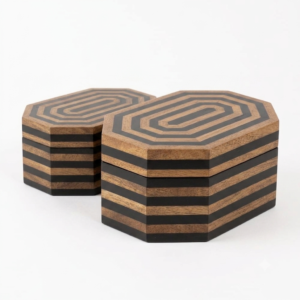 RB ARTISAN handcrafted wooden octagonal storage box set of 2 black stripe resin inlay mango wood jewellery keepsake box made in India