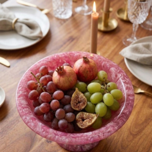 RB ARTISAN handcrafted pink marble resin footed fruit bowl pedestal serving bowl dining table decor made in India