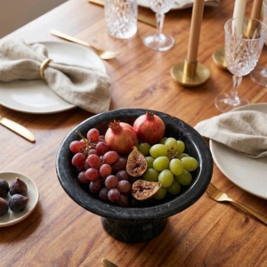 RB ARTISAN handcrafted black marble resin footed fruit bowl pedestal serving bowl dining table decor made in India