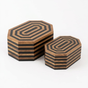 RB ARTISAN handcrafted wooden octagonal storage box set of 2 black stripe resin inlay mango wood jewellery keepsake box made in India