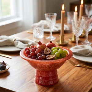 RB ARTISAN handcrafted orange terracotta marble resin footed fruit bowl pedestal serving bowl dining table decor made in India