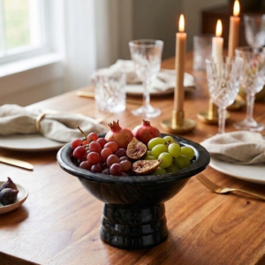 RB ARTISAN handcrafted black marble resin footed fruit bowl pedestal serving bowl dining table decor made in India