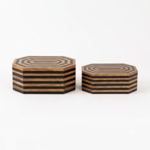 RB ARTISAN handcrafted wooden octagonal storage box set of 2 black stripe resin inlay mango wood jewellery keepsake box made in India