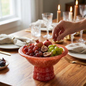 RB ARTISAN handcrafted orange terracotta marble resin footed fruit bowl pedestal serving bowl dining table decor made in India