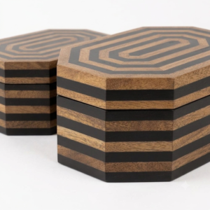 RB ARTISAN handcrafted wooden octagonal storage box set of 2 black stripe resin inlay mango wood jewellery keepsake box made in India
