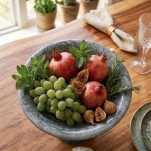 RB ARTISAN handcrafted grey slate marble resin footed fruit bowl pedestal serving bowl dining table decor made in India