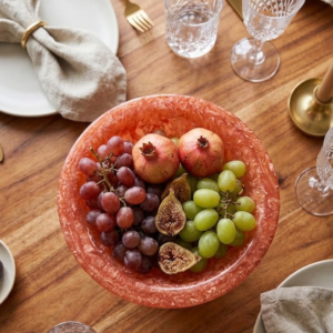 RB ARTISAN handcrafted orange terracotta marble resin footed fruit bowl pedestal serving bowl dining table decor made in India