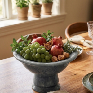 RB ARTISAN handcrafted grey slate marble resin footed fruit bowl pedestal serving bowl dining table decor made in India