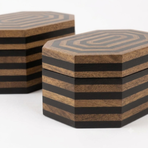 RB ARTISAN handcrafted wooden octagonal storage box set of 2 black stripe resin inlay mango wood jewellery keepsake box made in India