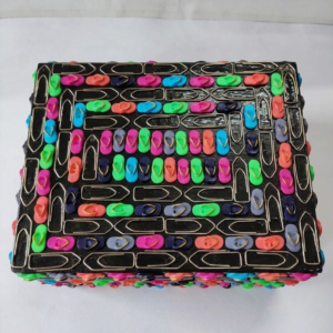 RB ARTISAN handmade button bobby pin storage box multicolour neon upcycled art jewellery keepsake box made in India