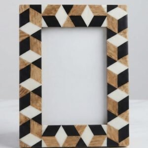 RB ARTISAN handcrafted wooden photo frame black white 3d tumbling block isometric cube optical illusion pattern picture frame made in India