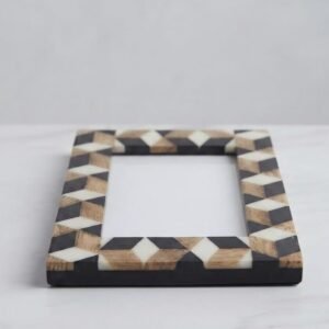 RB ARTISAN handcrafted wooden photo frame black white 3d tumbling block isometric cube optical illusion pattern picture frame made in India