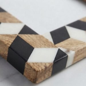 RB ARTISAN handcrafted wooden photo frame black white 3d tumbling block isometric cube optical illusion pattern picture frame made in India
