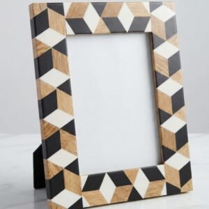 RB ARTISAN handcrafted wooden photo frame black white 3d tumbling block isometric cube optical illusion pattern picture frame made in India
