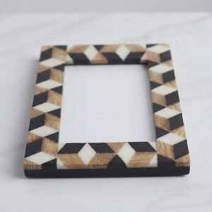 RB ARTISAN handcrafted wooden photo frame black white 3d tumbling block isometric cube optical illusion pattern picture frame made in India