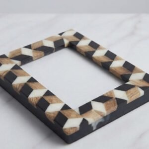 RB ARTISAN handcrafted wooden photo frame black white 3d tumbling block isometric cube optical illusion pattern picture frame made in India