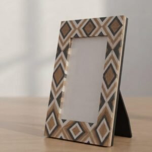 RB ARTISAN handcrafted mango wood photo frame black white nested diamond chevron geometric resin inlay pattern picture frame made in India
