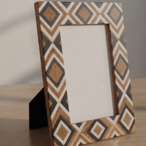 RB ARTISAN handcrafted mango wood photo frame black white nested diamond chevron geometric resin inlay pattern picture frame made in India