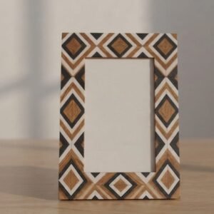 RB ARTISAN handcrafted mango wood photo frame black white nested diamond chevron geometric resin inlay pattern picture frame made in India