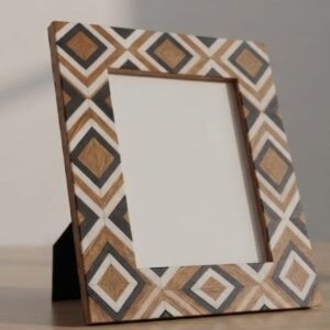 RB ARTISAN handcrafted mango wood photo frame black white nested diamond chevron geometric resin inlay pattern picture frame made in India