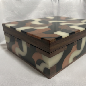 RB ARTISAN handcrafted mango wood resin storage box abstract wave retro swirl pattern 8x8x3 inch black cream brown jewellery keepsake box made in India