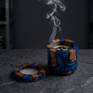 RB ARTISAN handcrafted blue resin mango wood incense burner dhoop holder agarbatti stand metal mesh top home decor made in India