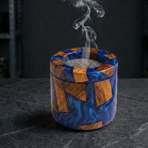 RB ARTISAN handcrafted blue resin mango wood incense burner dhoop holder agarbatti stand metal mesh top home decor made in India