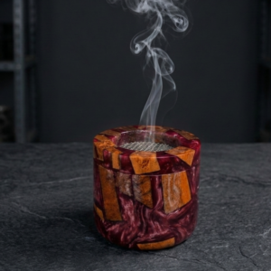 RB ARTISAN handcrafted red maroon resin mango wood bakhoor burner arabic incense burner metal mesh top home decor made in India