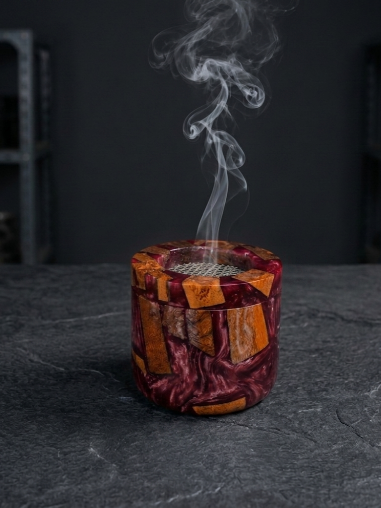 RB ARTISAN Red Maroon Resin Mango Wood Bakhoor Burner RB ARTISAN handcrafted red maroon resin mango wood bakhoor burner arabic incense burner metal mesh top home decor made in India