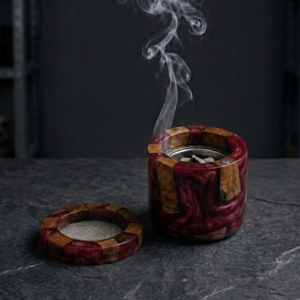 RB ARTISAN handcrafted red maroon resin mango wood bakhoor burner arabic incense burner metal mesh top home decor made in India