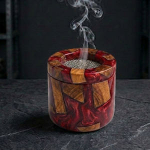 RB ARTISAN handcrafted red maroon resin mango wood bakhoor burner arabic incense burner metal mesh top home decor made in India