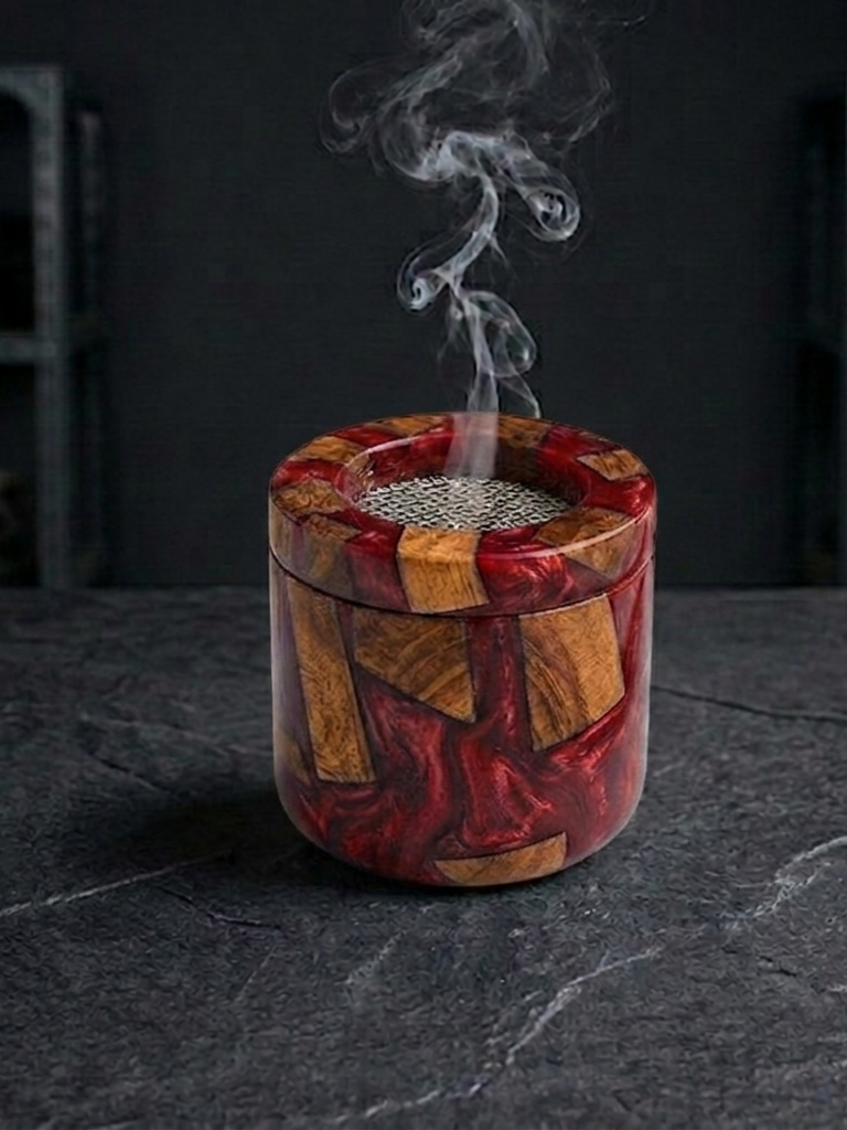 RB ARTISAN Red Maroon Resin Mango Wood Bakhoor Burner RB ARTISAN handcrafted red maroon resin mango wood bakhoor burner arabic incense burner metal mesh top home decor made in India