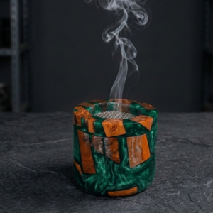 RB ARTISAN handcrafted emerald green resin mango wood bakhoor burner metal mesh top home decor spiritual gifting made in India