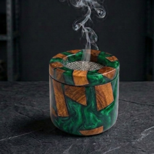 RB ARTISAN handcrafted emerald green resin mango wood bakhoor burner metal mesh top home decor spiritual gifting made in India