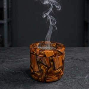 RB ARTISAN handcrafted amber brown resin mango wood bakhoor burner metal mesh top home decor spiritual gifting made in India