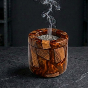 RB ARTISAN handcrafted amber brown resin mango wood bakhoor burner metal mesh top home decor spiritual gifting made in India