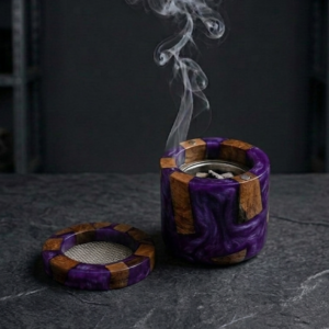 RB ARTISAN handcrafted royal purple resin mango wood bakhoor burner metal mesh top home decor spiritual gifting made in India
