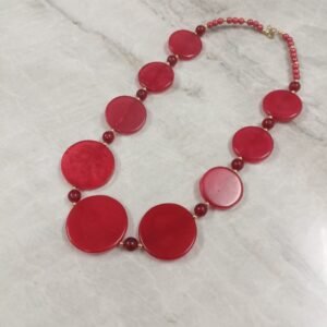 RB ARTISAN handcrafted red coin disc resin necklace with gold polish metal beads bold statement jewellery made in India