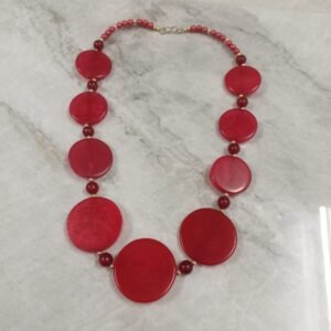 RB ARTISAN handcrafted red coin disc resin necklace with gold polish metal beads bold statement jewellery made in India
