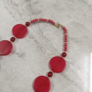 RB ARTISAN handcrafted red coin disc resin necklace with gold polish metal beads bold statement jewellery made in India